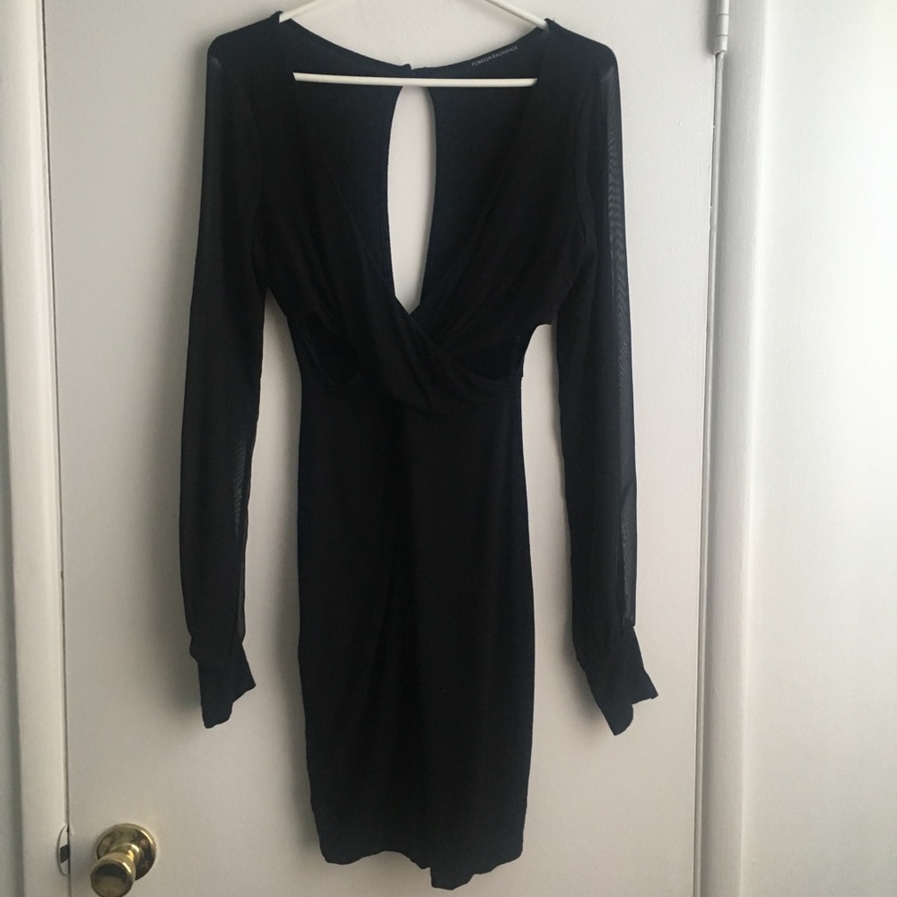 DEEP V NECK BLACK DRESS